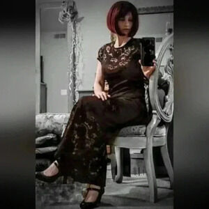 Jeffery & Dara Pristine Vintage Maxi Black Lace Nude Lined Dress